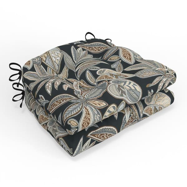 Pillow Perfect Botanical 16 in W x 4 in H Square Outdoor Tufted Wicker Seat Cushion with Ties 2-Count in Crestwood Rattan