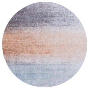 Tacoma Gray/Rust 6 ft. x 6 ft. Machine Washable Gradient Striped Distressed Round Area Rug