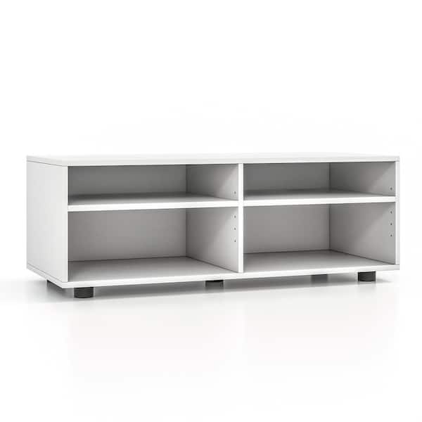 HONEY JOY White TV Stand Fits TV's up to 40 in. with Storage 4 Cubby TV Console Table with Adjustable Shelves