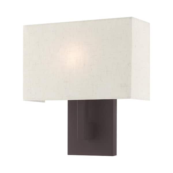 AVIANCE LIGHTING Davenport 11 in. 1-Light Bronze ADA Wall Sconce with Oatmeal Fabric Shade