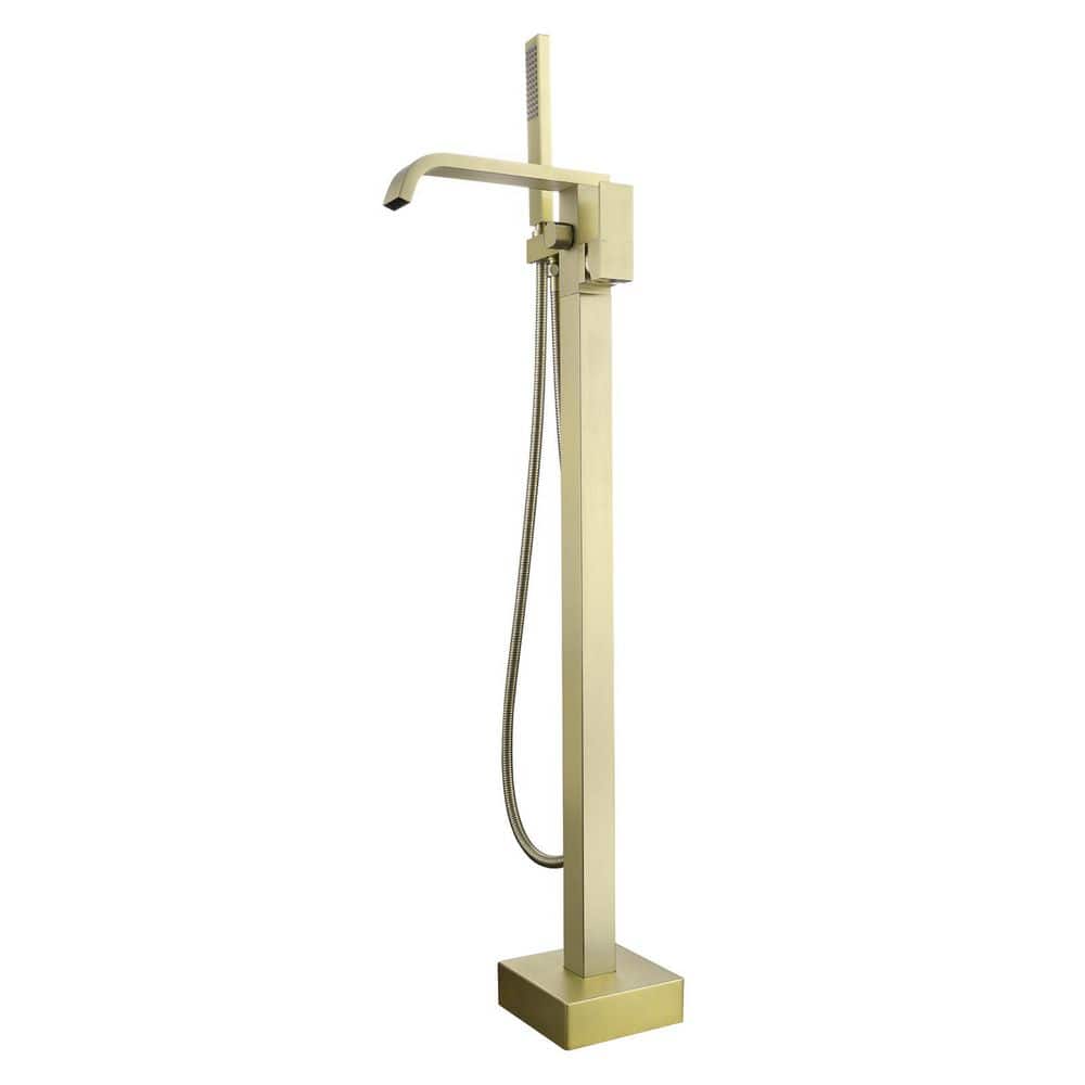 Single Handle Floor Mount Bathtub Faucet Freestanding Tub Filler Standing Shower Faucets with Handheld Shower in Gold price history on PriceWatchPro