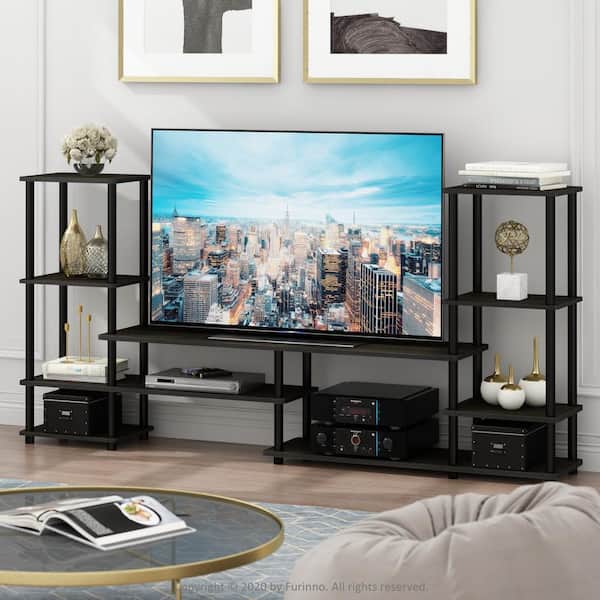 Furinno Turn-N-Tube 78 in. French Oak Gray Particle Board Entertainment Center Fits TVs Up to 48 in. with Open Storage