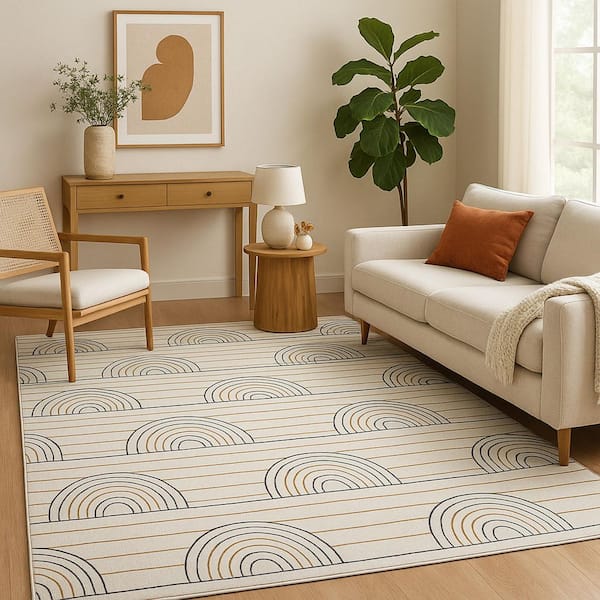 Soft Steps Playtime 8'x10' (Exact Size: 7'7" x 10'10") Striped Rainbow Soft Area Rug, Blue Pink