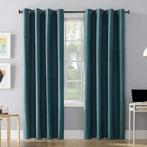 Duran Teal Polyester Solid 50 in. W x 95 in. L Noise Cancelling Grommet Blackout Curtain (Single Panel)