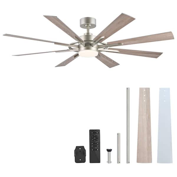 60 in. Indoor Nickel and White Oak 8-Blade Ceiling Fan with LED Light and with Remote Included