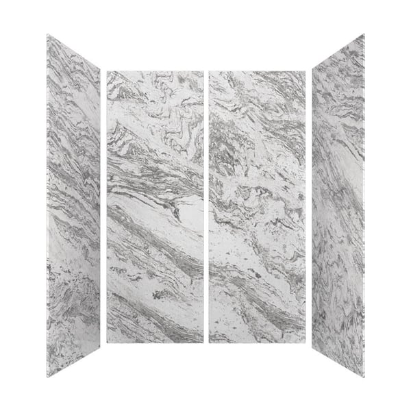 CASTICO 60 in. L x 32 in. W x 84 in. H Glue-Up Alcove Solid Composite Stone 4-Piece Shower Wall Set in Ocean Gray