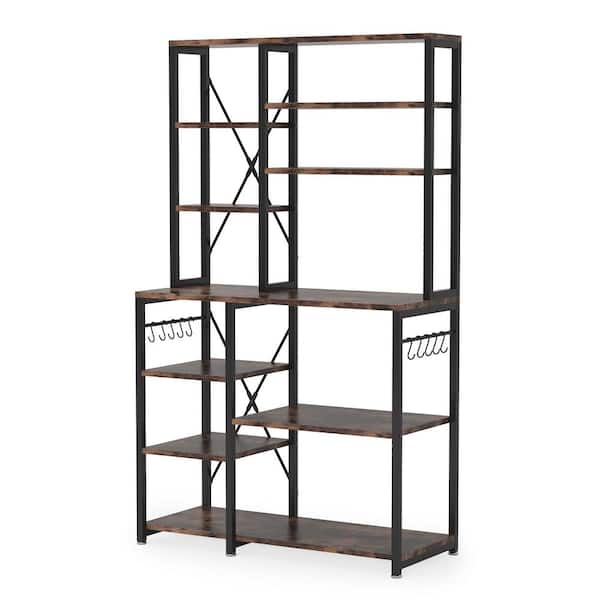 BYBLIGHT Keenyah Brown 6-Tier Kitchen Baker's Racks with Utility Storage Shelf Metal Frame with 10 S-Hooks 39.3 x 15.7 x 66.9 in.