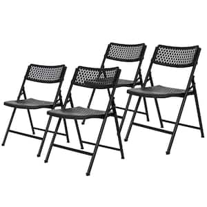 Ava Comfort Card Table Folding Chair, Black Plastic Seat and Back, Metal Frame (Pack of 4)