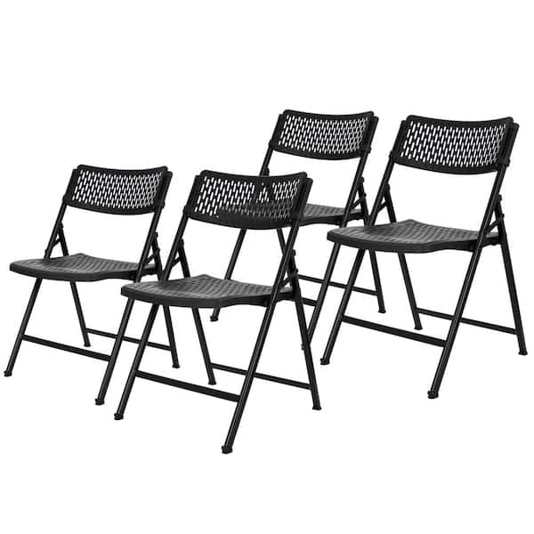 Ava Comfort Card Table Folding Chair, Black Plastic Seat and Back, Metal Frame (Pack of 4)