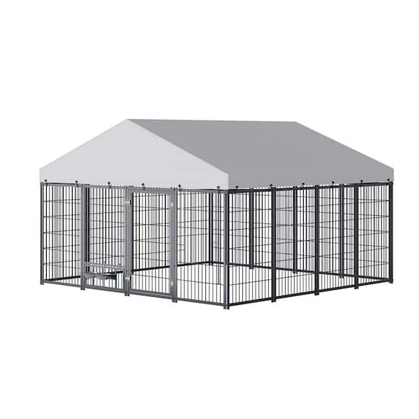 Black 10 ft. Large Dog Kennel Outdoor Pet Pens Dogs Run with Roof Cover