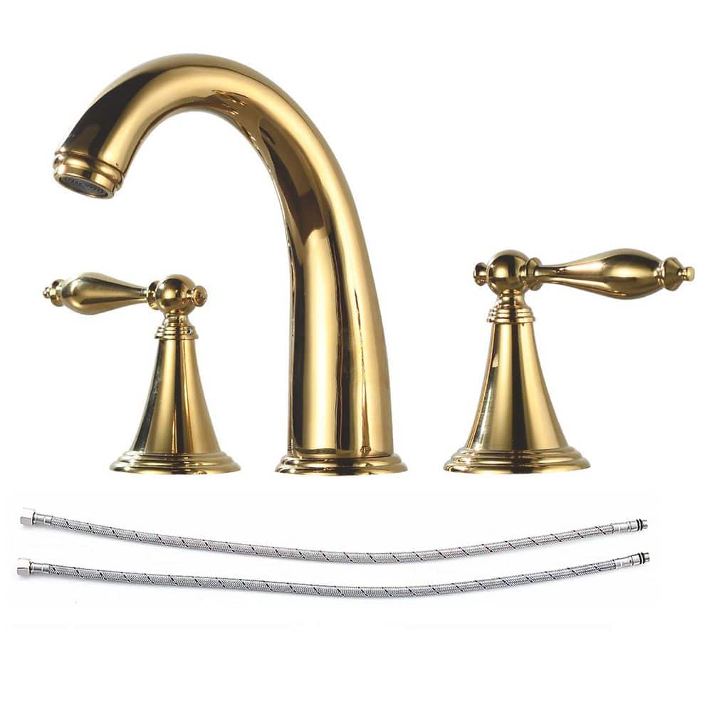 2 Handles 8 in. Widespread Bathroom Faucet 3-Hole Bathroom Sink Faucet in Polished Gold price history on PriceWatchPro