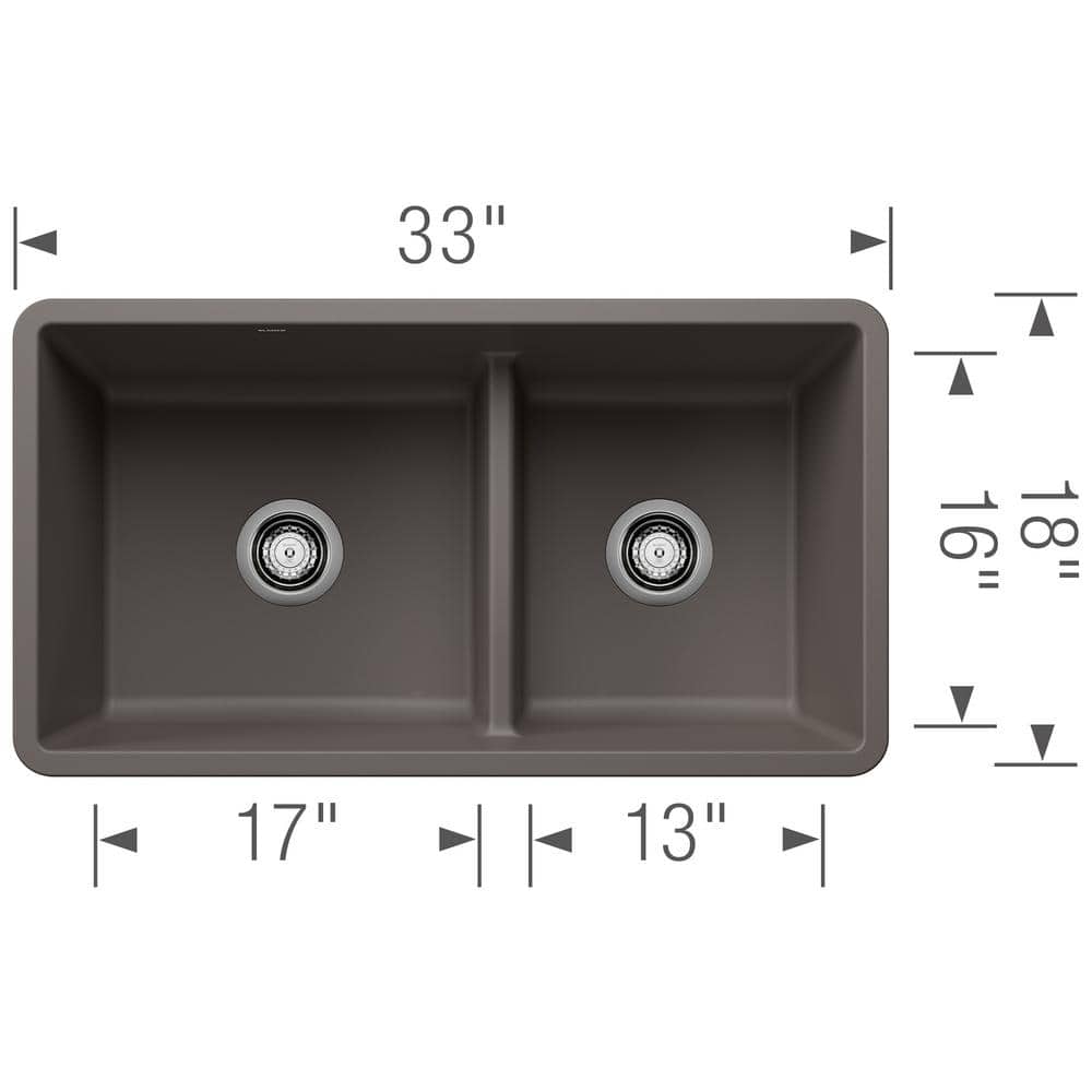 Volcano Gray Stone Double Bowl Undermount Kitchen Sink