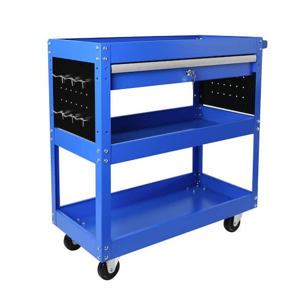 Rolling Tool Cart, Premium 1-Drawer Utility Cart, Heavy Duty Industrial Storage Organizer Mechanic Service Cart in Blue