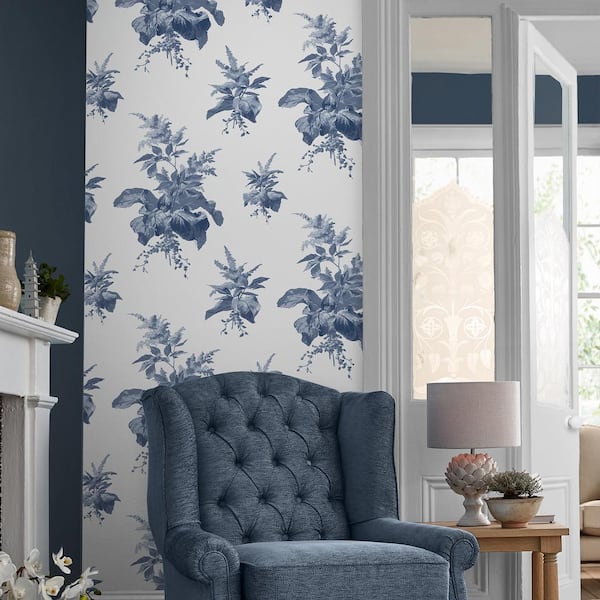 Laura Ashley Narberth Midnight Seaspray Blue Removable Wallpaper 119851 -  The Home Depot