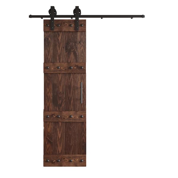 COAST SEQUOIA INC 30 in. x 84 in. Castle Series Embossing Dark Walnut Knotty Wood Sliding Door With Hardware Kit