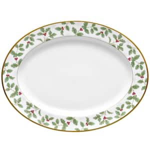 Holly and Berry Gold 14 in. (White) Porcelain Oval Platter