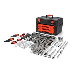 1/4 in., 3/8 in., and 1/2 in. Drive SAE/Metric Mechanics Tool Set with 3-Drawer Storage Case (450-Piece)