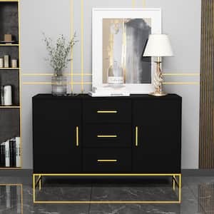 3-Drawers Black Wood Dresser Vanity with 2-Cabinets