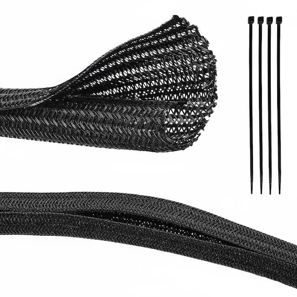 Cable Sleeves Cord Management Braided Wire Loom Split Sleeving 3/8 in. x 10 ft. Protector Wiring Cover 1-Roll