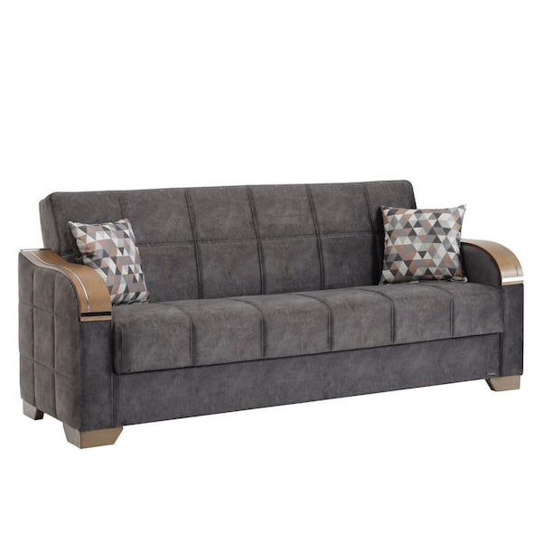 Saphire Collection Convertible 88.2 in. Gray Suede 3-Seater Twin Sleeper Sofa Bed with Storage