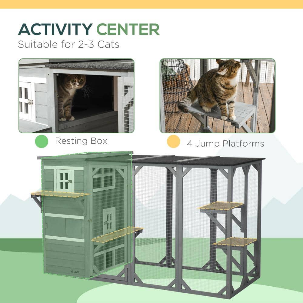 Gray Multi-Level Outdoor Cat House with Platforms and Hiding Areas