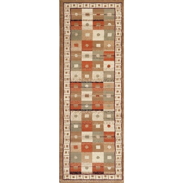 World Rug Gallery Nova Geometric Boxes Multi 2 ft. 7 in. x 7 ft. 10 in. Indoor Rug Runner