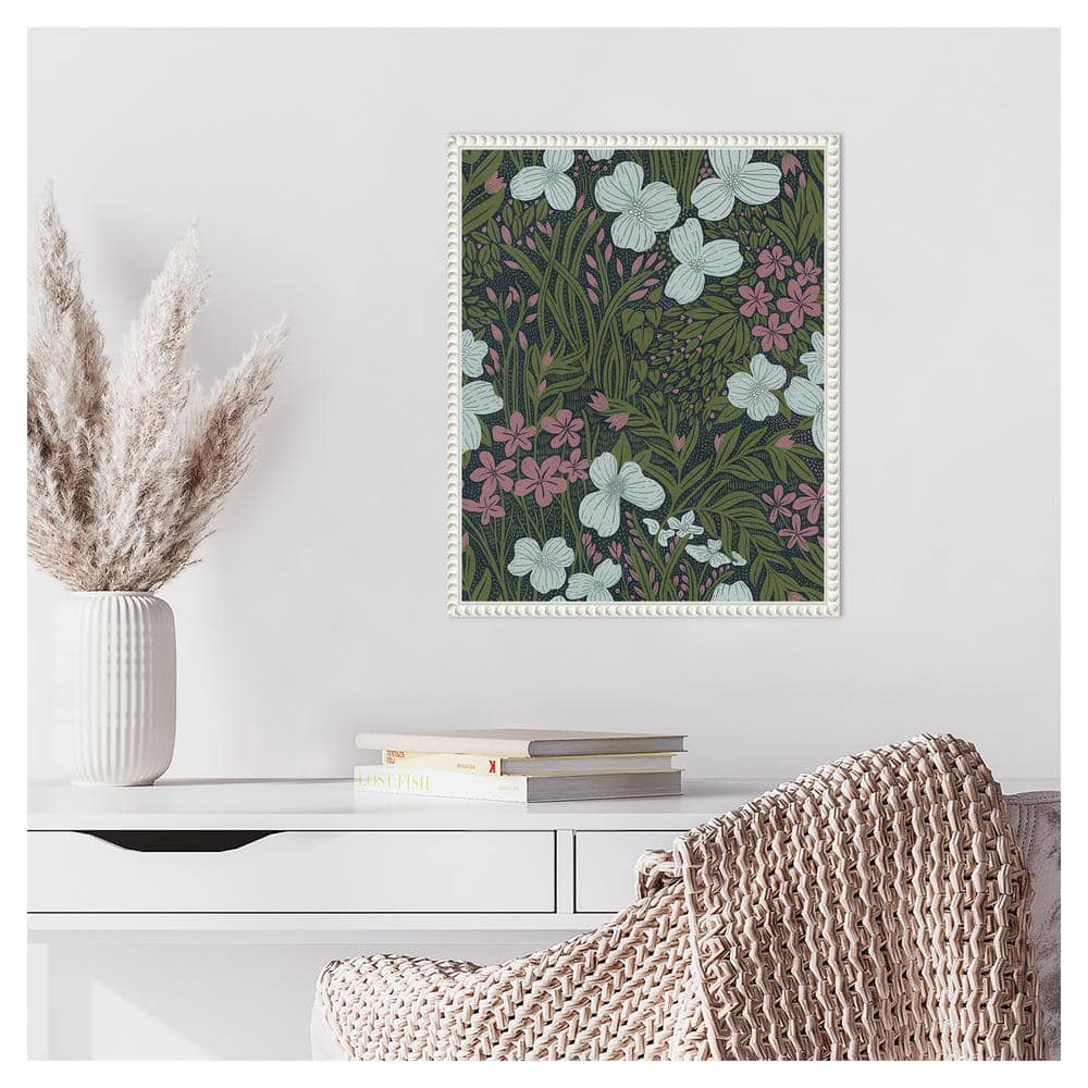 Field of Flowers Green Canvas Print with White Floater Frame
