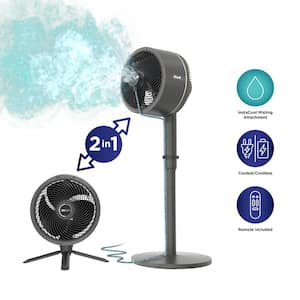 FlexBreeze 13 in. 5-Speed Outdoor and Indoor Pedestal Fan in Dark Grey InstaCool Misting Attachment Corded and Cordless