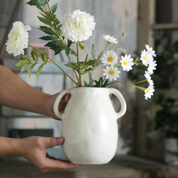 Happyyami White Rustic Metal Vase With Handle Shabby Chic Galvanized...