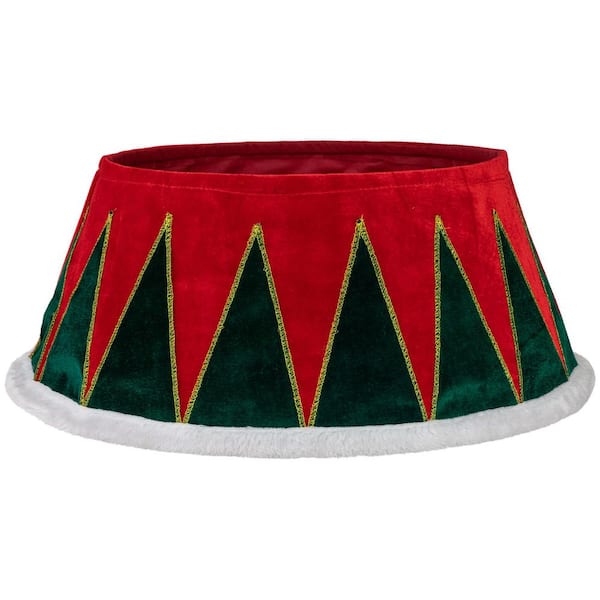 25 in. Red and Green Fabric Drum with White Trim Christmas Tree Collar
