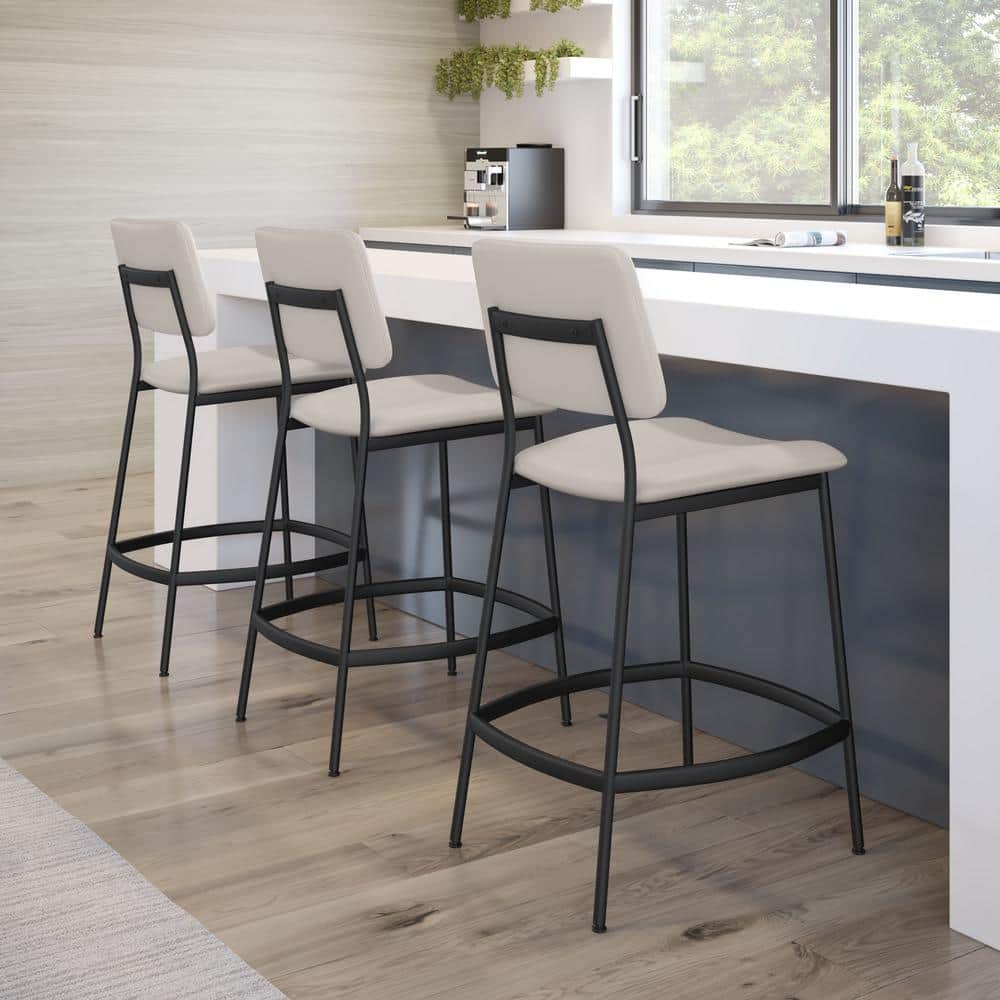 Sullivan 24" Cream Faux Leather & Black Metal Counter Stool