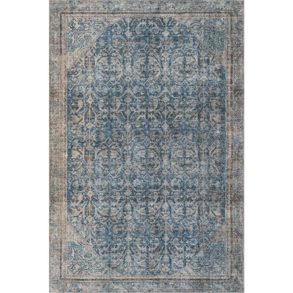 Tila Vintage & Distressed Washable Blue 8 ft. x 10 ft. Indoor Area Rug