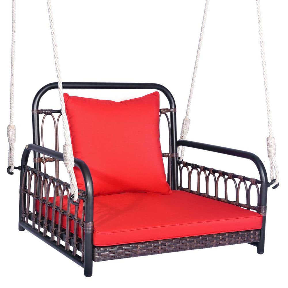 Costway 1Person Outdoor Hanging Rattan Basket Chair Wicker Patio Swing