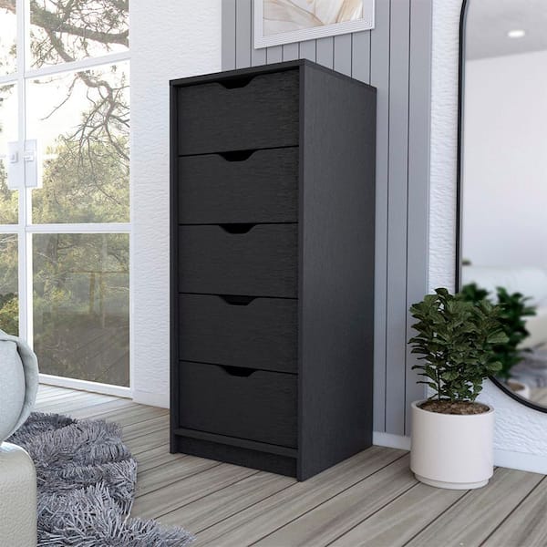 Black 5-drawer 17.7 in. Wide Narrow Chest of Drawers