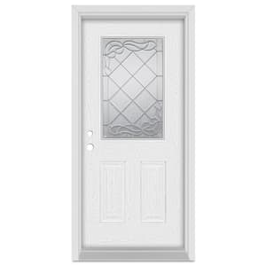 32 in. x 80 in. Art Deco Right-Hand Inswing 1/2 Lite Zinc Finished Fiberglass Oak Woodgrain Prehung Front Door