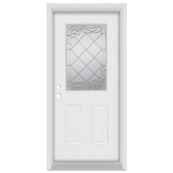 Stanley Doors 32 in. x 80 in. Art Deco Right-Hand Inswing 1/2 Lite Zinc Finished Fiberglass Oak Woodgrain Prehung Front Door