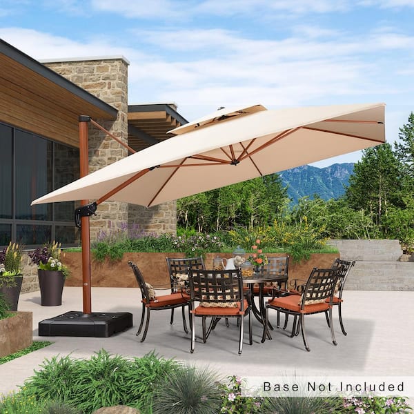 PURPLE LEAF 12 ft. Square All-aluminum 360° Rotation Wood pattern Cantilever Offset Outdoor Patio Umbrella in Beige
