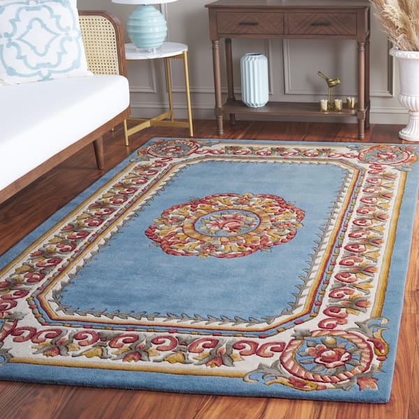 Naples 5 ft. x 8 ft. Light Blue/Ivory Ornate Medallion Area Rug