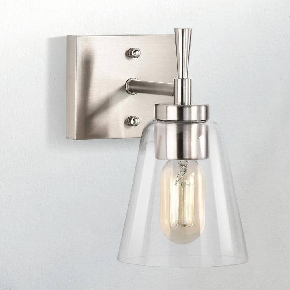 Edvivi Briarwood 1-Light Brushed Nickel Indoor Wall Sconce with Clear ...