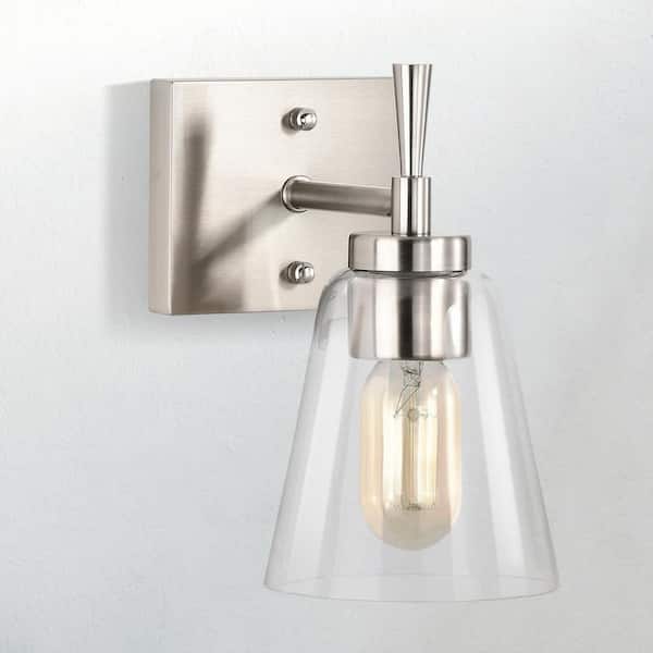 Edvivi Briarwood 1-Light Brushed Nickel Indoor Wall Sconce with Clear Cone Glass Shade