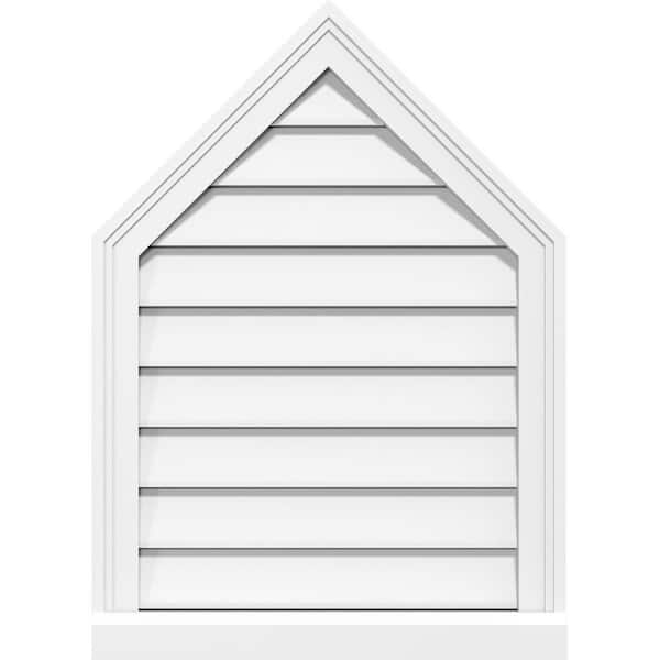 Ekena Millwork 12 in. x 14 in. Peaked Top Surface Mount PVC Gable Vent 9/12 Pitch: Functional with Brickmould Sill Frame