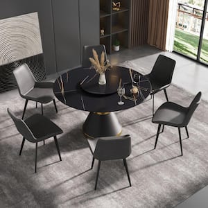 Modern Black Sintered Stone Top 70.8 in. Pedestal Dining Table (Seats 8)