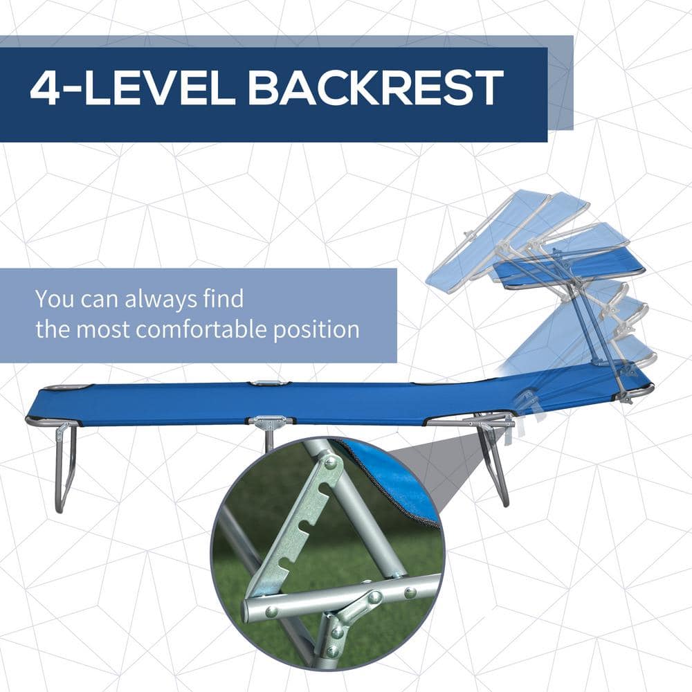 Blue Adjustable Folding Metal Outdoor Chaise Lounge with Sun Shade