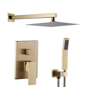 Single Handle 2 -Spray Shower Faucet 1.8 GPM with 12-in. Square Shower Head and Adjustable Heads in Brushed Gold