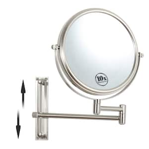 8 in. W x 8 in. H Round Framed Wall Bathroom Vanity Mirror in Nickel, 360 Rotation, 10X Maganified, Makeup Mirror, Hotel