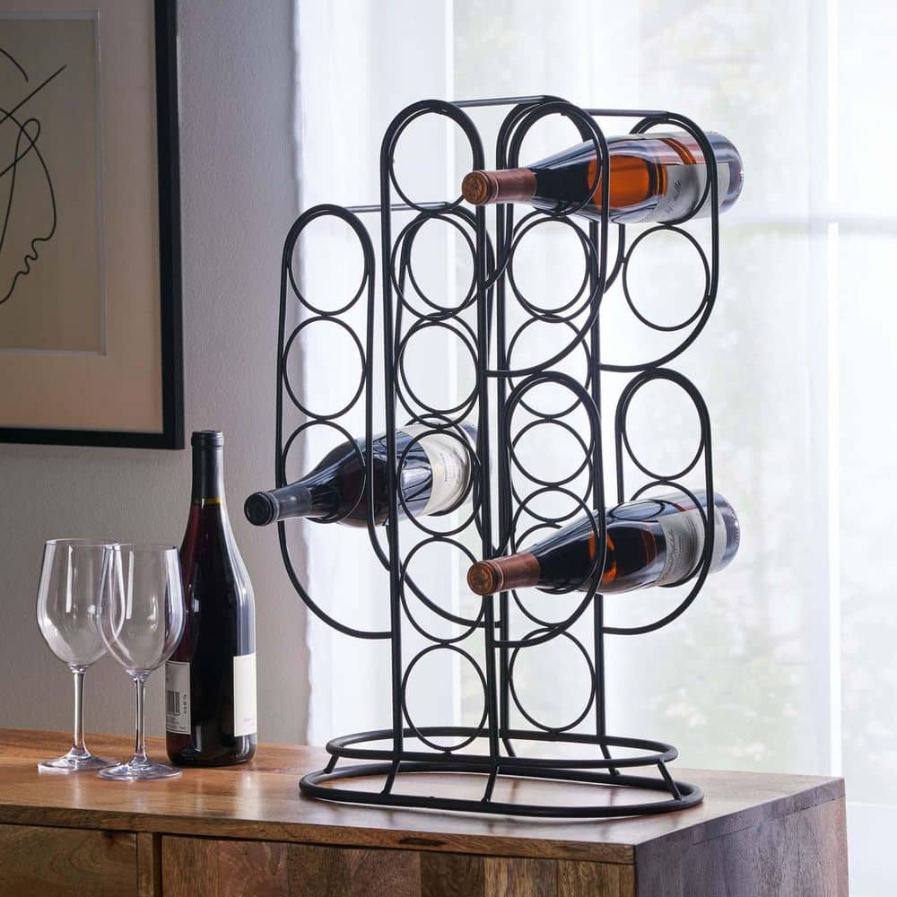 13-Bottles Black Freestanding Modern Wine Rack, Iron Cactus Rack Wine Holde