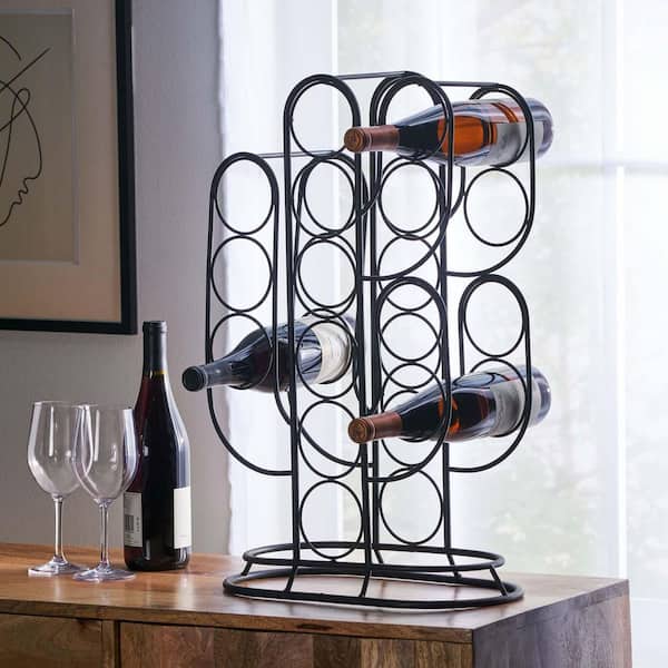 13-Bottles Black Freestanding Modern Wine Rack, Iron Cactus Rack Wine Holder for Home Decor and Kitchen Storage Rack