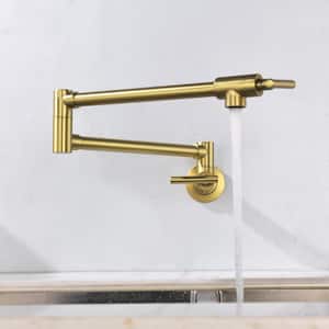 Wall Mounted Double Handle 1.8 GPM Pot Filler with 2 Built- in Ceramic Cartridge and Mounting Hardware in Brushed Gold