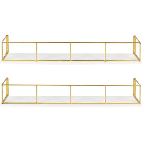 24 in. W x 4 in. H x 4 in. D White/Gold Over The Toilet Storage Bathroom Shelves, Wall Mounted with Adjustable Shelves