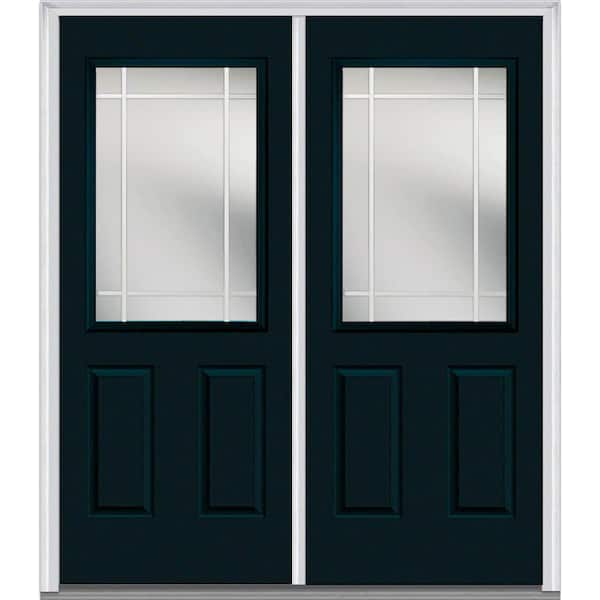 Milliken Millwork 64 in. x 80 in. Prairie Internal Muntins Left-Hand 1/2 Lite 2-Panel Classic Primed Steel Prehung Front Door